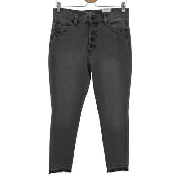 Time and Tru Women 10 High Rise Skinny Gray Distressed Button Fly Jeans NEW - Picture 1 of 13